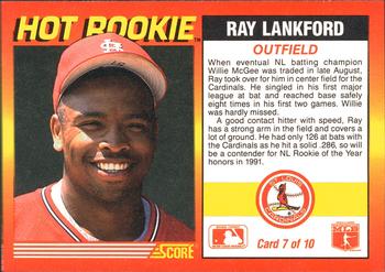 1991 Score - Hot Rookies #7 Ray Lankford Back