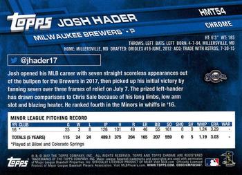 2017 Topps Chrome Update #HMT54 Josh Hader Back