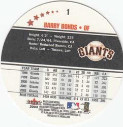 2003 Fleer Hardball #1 Barry Bonds Back