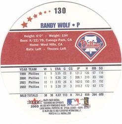 2003 Fleer Hardball #130 Randy Wolf Back
