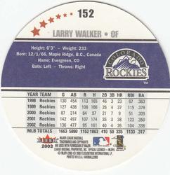 2003 Fleer Hardball #152 Larry Walker Back