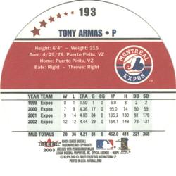 2003 Fleer Hardball #193 Tony Armas Back