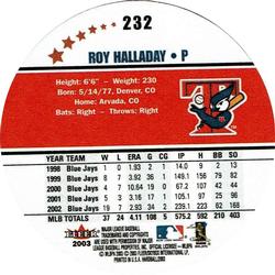 2003 Fleer Hardball #232 Roy Halladay Back
