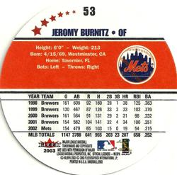 2003 Fleer Hardball #53 Jeromy Burnitz Back