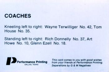 1985 Performance Printing Texas Rangers #NNO Art Howe / Rich Donnelly / Glenn Ezell / Wayne Terwilliger Back
