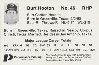 1985 Performance Printing Texas Rangers #NNO Burt Hooton Back
