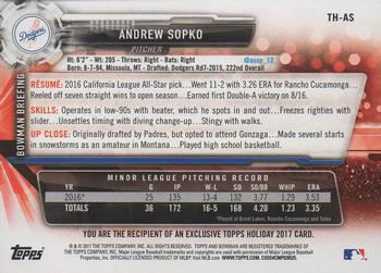 2017 Topps Holiday Bowman #TH-AS Andrew Sopko Back