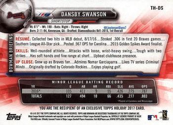 2017 Topps Holiday Bowman #TH-DS Dansby Swanson Back
