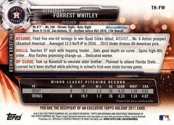 2017 Topps Holiday Bowman #TH-FW Forrest Whitley Back