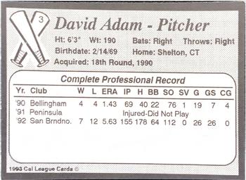 1993 Cal League Riverside Pilots #3 David Adam Back