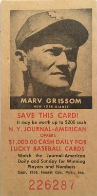 1954 New York Journal-American #NNO Marv Grissom Front