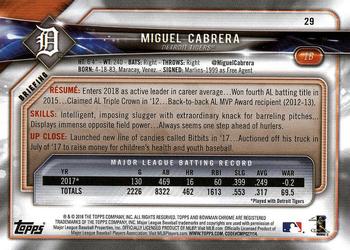 2018 Bowman #29 Miguel Cabrera Back