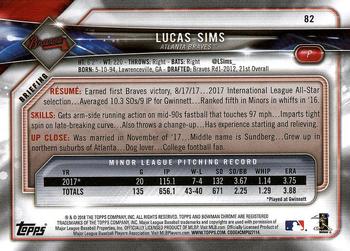 2018 Bowman #82 Lucas Sims Back