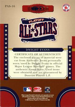 2004 Donruss World Series - Playoff All-Stars Material 3 #PAS-16 Dwight Evans Back