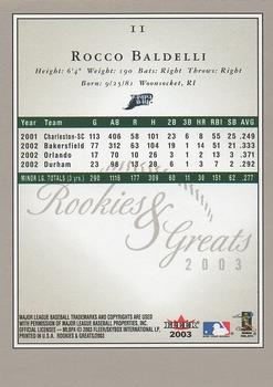 2003 Fleer Rookies & Greats #11 Rocco Baldelli Back