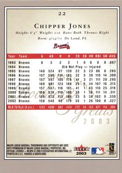 2003 Fleer Rookies & Greats #22 Chipper Jones Back