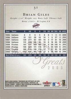 2003 Fleer Rookies & Greats #31 Brian Giles Back