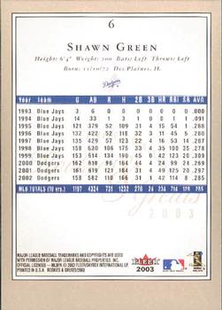 2003 Fleer Rookies & Greats #6 Shawn Green Back