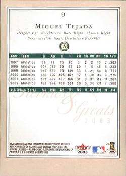 2003 Fleer Rookies & Greats #9 Miguel Tejada Back