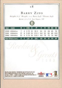 2003 Fleer Rookies & Greats #18 Barry Zito Back