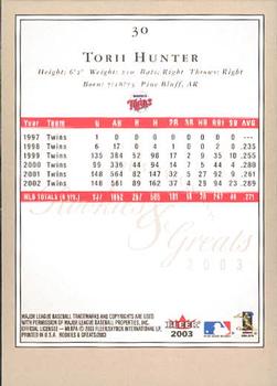 2003 Fleer Rookies & Greats #30 Torii Hunter Back