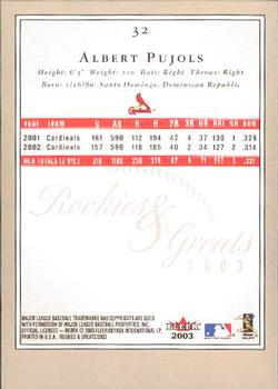 2003 Fleer Rookies & Greats #32 Albert Pujols Back