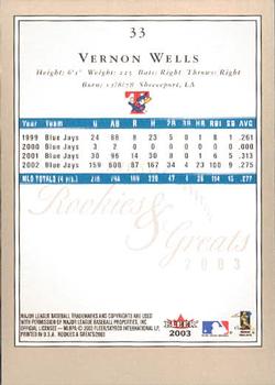 2003 Fleer Rookies & Greats #33 Vernon Wells Back