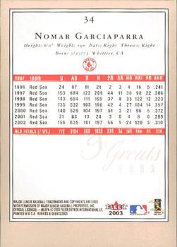 2003 Fleer Rookies & Greats #34 Nomar Garciaparra Back