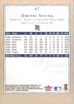 2003 Fleer Rookies & Greats #47 Dmitri Young Back