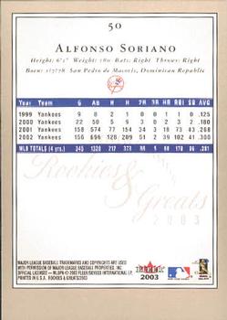 2003 Fleer Rookies & Greats #50 Alfonso Soriano Back