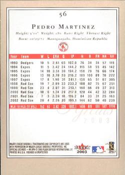 2003 Fleer Rookies & Greats #56 Pedro Martinez Back