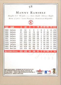 2003 Fleer Rookies & Greats #58 Manny Ramirez Back