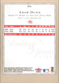 2003 Fleer Rookies & Greats #60 Adam Dunn Back