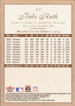 2003 Fleer Rookies & Greats #61 Babe Ruth Back