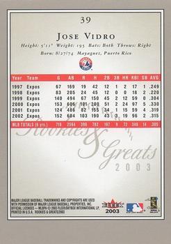 2003 Fleer Rookies & Greats #39 Jose Vidro Back