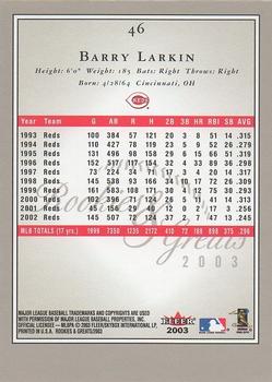 2003 Fleer Rookies & Greats #46 Barry Larkin Back