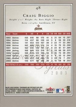 2003 Fleer Rookies & Greats #48 Craig Biggio Back