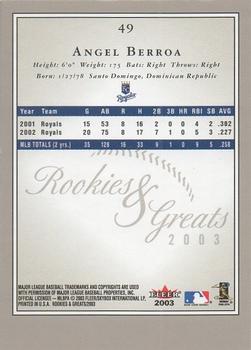 2003 Fleer Rookies & Greats #49 Angel Berroa Back