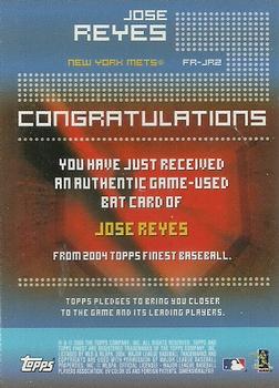 2004 Finest - Relics #FR-JR2 Jose Reyes Back