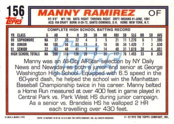 2001 Topps - Future Archives Rookie Reprints Gold Border #16 Manny Ramirez Back