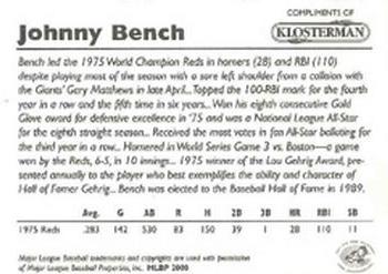 2000 Klosterman Cincinnati Reds Big Red Machine 25th Anniversary #NNO Johnny Bench Back