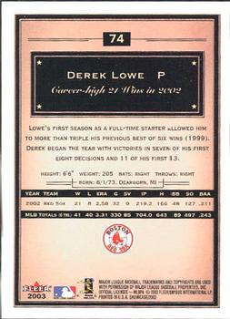 2003 Fleer Showcase #74 Derek Lowe Back