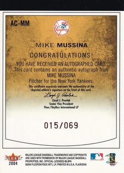 2004 Flair - Autograph #AC-MM Mike Mussina Back