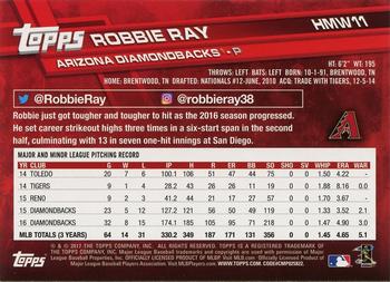 2017 Topps Holiday #HMW11 Robbie Ray Back