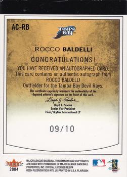 2004 Flair - Autograph Platinum #AC-RB Rocco Baldelli Back