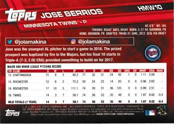 2017 Topps Holiday - Metallic Snowflakes #HMW10 Jose Berrios Back