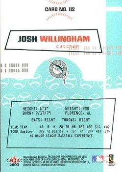 2003 Fleer Splendid Splinters #112 Josh Willingham Back