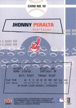 2003 Fleer Splendid Splinters #117 Jhonny Peralta Back