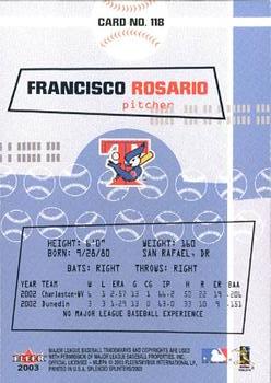 2003 Fleer Splendid Splinters #118 Francisco Rosario Back