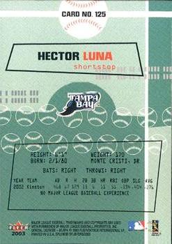 2003 Fleer Splendid Splinters #125 Hector Luna Back